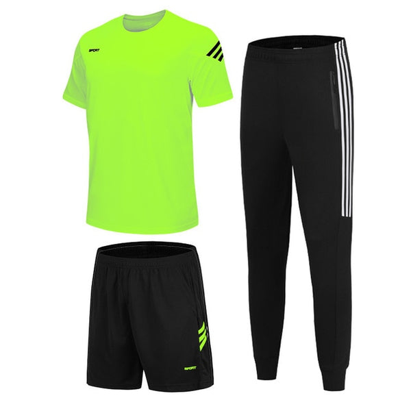 3 Pcs/Sets Sports T-Shirt Men's Suits Running Shrits+Sports Shorts+Jogging Pants Mens Sportswear Suit Soccer Play Gym Sets 2020