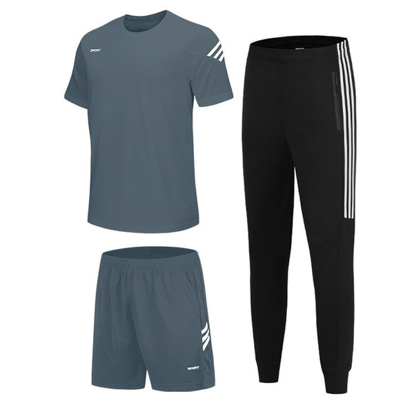 3 Pcs/Sets Sports T-Shirt Men's Suits Running Shrits+Sports Shorts+Jogging Pants Mens Sportswear Suit Soccer Play Gym Sets 2020