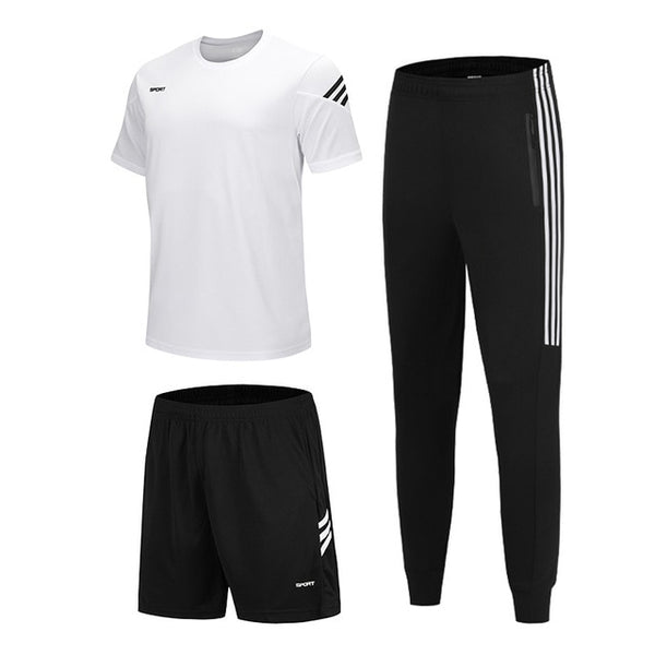 3 Pcs/Sets Sports T-Shirt Men's Suits Running Shrits+Sports Shorts+Jogging Pants Mens Sportswear Suit Soccer Play Gym Sets 2020