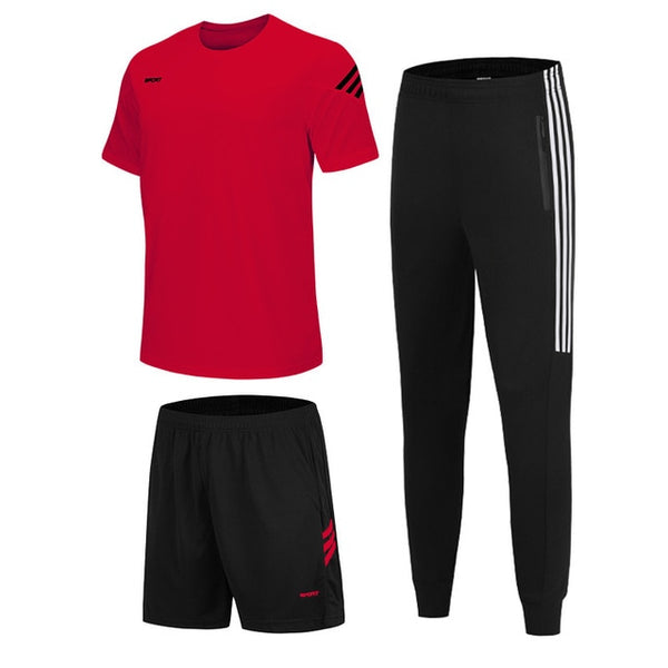 3 Pcs/Sets Sports T-Shirt Men's Suits Running Shrits+Sports Shorts+Jogging Pants Mens Sportswear Suit Soccer Play Gym Sets 2020