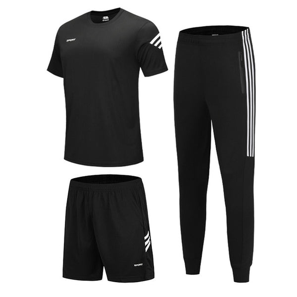 3 Pcs/Sets Sports T-Shirt Men's Suits Running Shrits+Sports Shorts+Jogging Pants Mens Sportswear Suit Soccer Play Gym Sets 2020