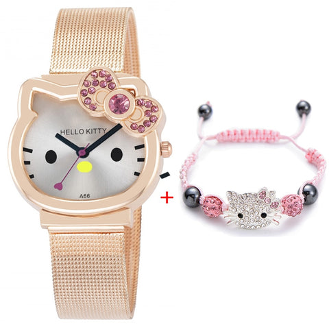 High Quality Cartoon Cute Mesh Stainless Steel Band Quartz Watch Children Kids Girls Boys Casual Bracelet Wristwatch Relogio