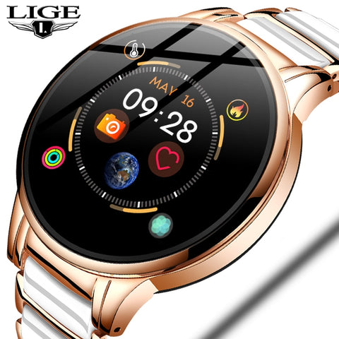 LIGE New Luxury Smart watch Women Heart Rate Blood Pressure Sport Multi-function For IOS Android Ceramic Strap Ladies Smartwatch