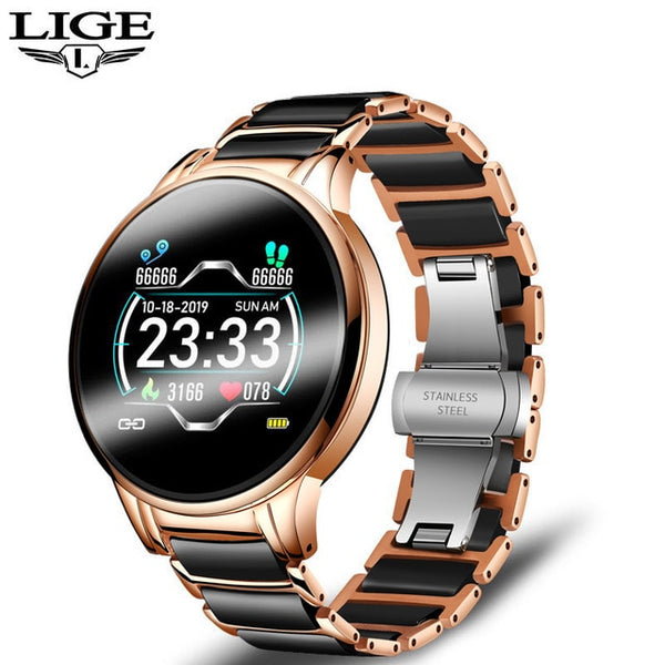 LIGE New Luxury Smart watch Women Heart Rate Blood Pressure Sport Multi-function For IOS Android Ceramic Strap Ladies Smartwatch