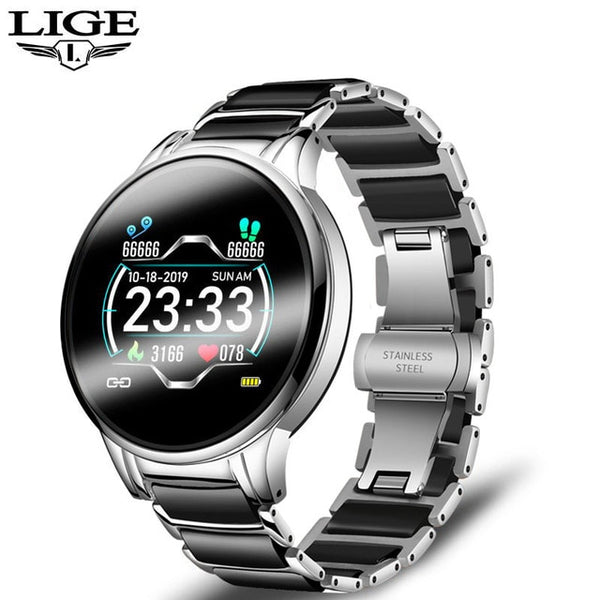 LIGE New Luxury Smart watch Women Heart Rate Blood Pressure Sport Multi-function For IOS Android Ceramic Strap Ladies Smartwatch