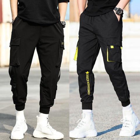 Casual Men Breathable Ankle Tie Pocket Drawstring Cargo Pants Ninth Trousers S-XXL can choose easy to match