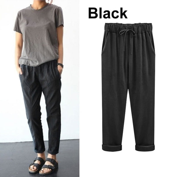 ZOGAA Women Harem Pants Casual Ankle Length Trousers Solid Elastic Waist Cotton Linen Pants Harem Loose Pants Big Size S-6XL