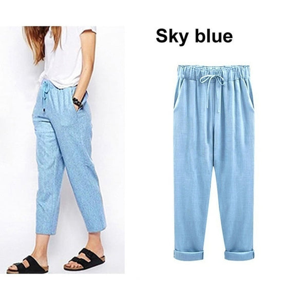 ZOGAA Women Harem Pants Casual Ankle Length Trousers Solid Elastic Waist Cotton Linen Pants Harem Loose Pants Big Size S-6XL