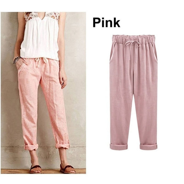 ZOGAA Women Harem Pants Casual Ankle Length Trousers Solid Elastic Waist Cotton Linen Pants Harem Loose Pants Big Size S-6XL