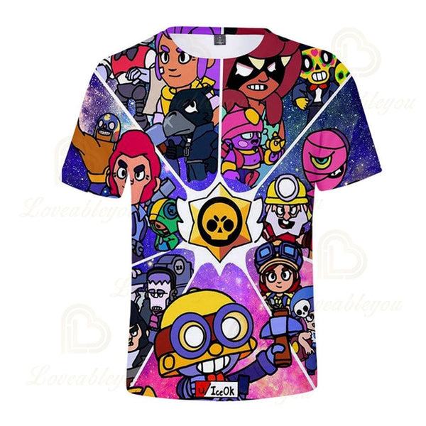 Shooter Boys Girls 3D PRIMO MORTIS Short T-shirt Crow Spike Leon Shelly Brawling Tshirt Kids Game Star Shirt Tops Birthday Gift