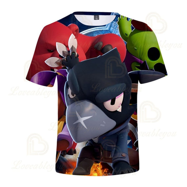 Shooter Boys Girls 3D PRIMO MORTIS Short T-shirt Crow Spike Leon Shelly Brawling Tshirt Kids Game Star Shirt Tops Birthday Gift