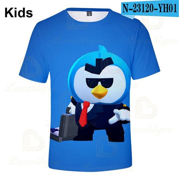 Shooter Boys Girls 3D PRIMO MORTIS Short T-shirt Crow Spike Leon Shelly Brawling Tshirt Kids Game Star Shirt Tops Birthday Gift