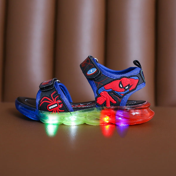 Summer Kids Luminous Sandals Fashion Boys Spiderman Ultraman Sandalias Hombre Children Comfortable Beach Sandals LED Light Shoes