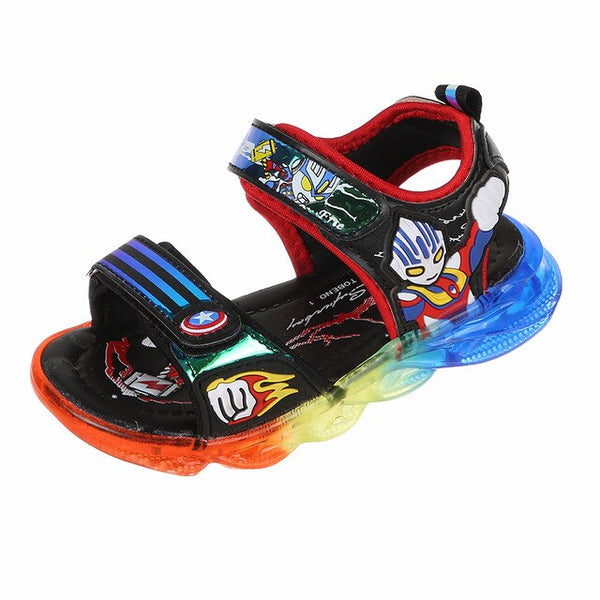 Summer Kids Luminous Sandals Fashion Boys Spiderman Ultraman Sandalias Hombre Children Comfortable Beach Sandals LED Light Shoes