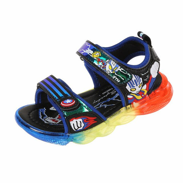 Summer Kids Luminous Sandals Fashion Boys Spiderman Ultraman Sandalias Hombre Children Comfortable Beach Sandals LED Light Shoes
