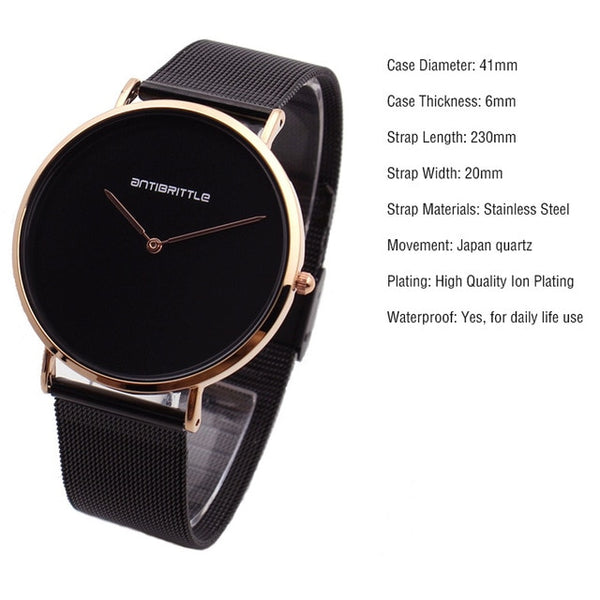 Japan Quartz Fashion Luxury Ultra Thin Man Watch Woman Black Rose Gold Classic Leather Magnet Mesh Stainless Steel Waterproof