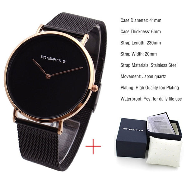 Japan Quartz Fashion Luxury Ultra Thin Man Watch Woman Black Rose Gold Classic Leather Magnet Mesh Stainless Steel Waterproof