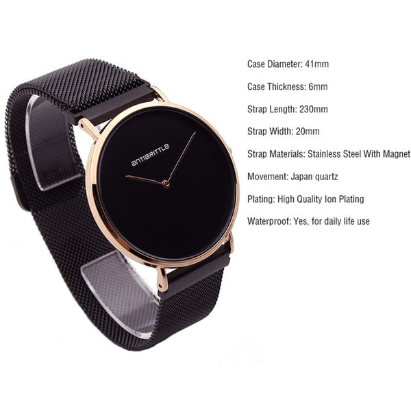 Japan Quartz Fashion Luxury Ultra Thin Man Watch Woman Black Rose Gold Classic Leather Magnet Mesh Stainless Steel Waterproof