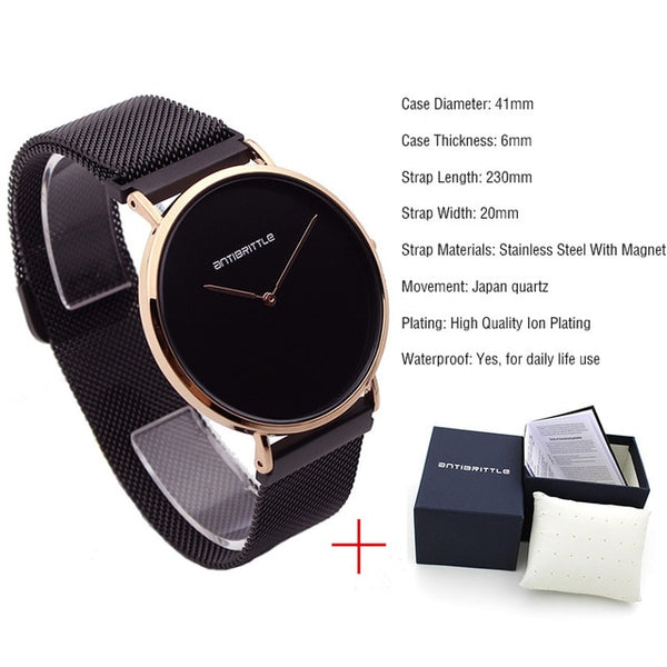 Japan Quartz Fashion Luxury Ultra Thin Man Watch Woman Black Rose Gold Classic Leather Magnet Mesh Stainless Steel Waterproof