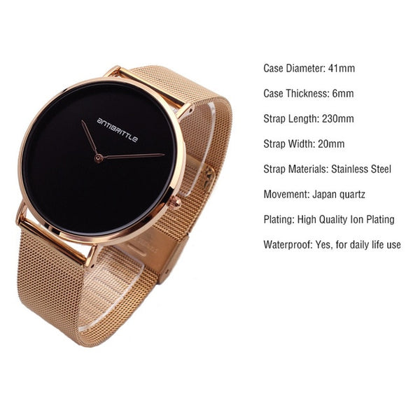 Japan Quartz Fashion Luxury Ultra Thin Man Watch Woman Black Rose Gold Classic Leather Magnet Mesh Stainless Steel Waterproof