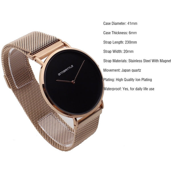 Japan Quartz Fashion Luxury Ultra Thin Man Watch Woman Black Rose Gold Classic Leather Magnet Mesh Stainless Steel Waterproof