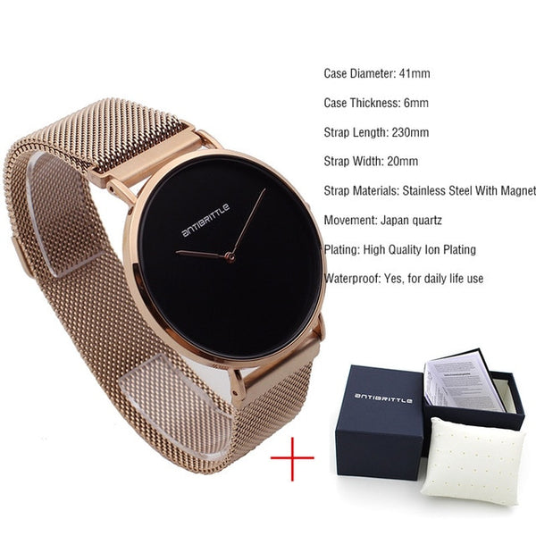 Japan Quartz Fashion Luxury Ultra Thin Man Watch Woman Black Rose Gold Classic Leather Magnet Mesh Stainless Steel Waterproof