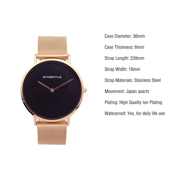 Japan Quartz Fashion Luxury Ultra Thin Man Watch Woman Black Rose Gold Classic Leather Magnet Mesh Stainless Steel Waterproof