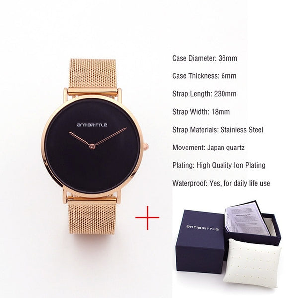 Japan Quartz Fashion Luxury Ultra Thin Man Watch Woman Black Rose Gold Classic Leather Magnet Mesh Stainless Steel Waterproof