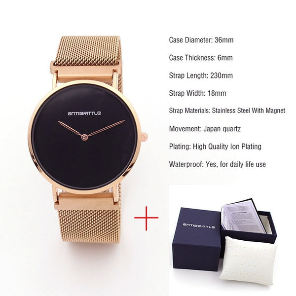 Japan Quartz Fashion Luxury Ultra Thin Man Watch Woman Black Rose Gold Classic Leather Magnet Mesh Stainless Steel Waterproof