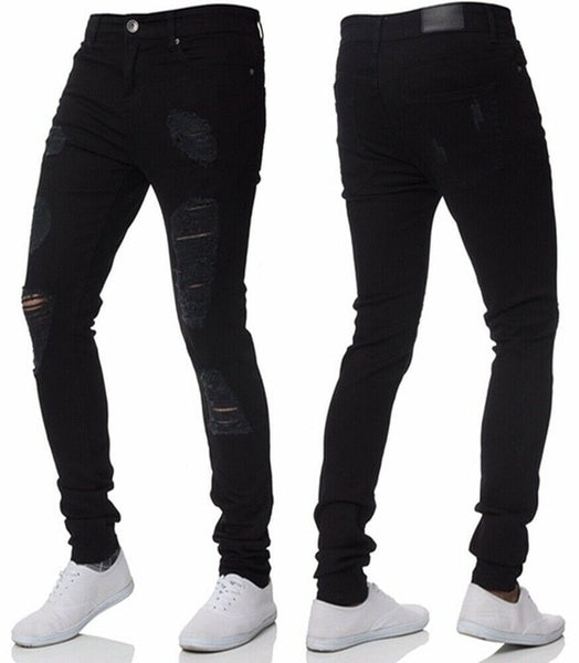 2020 Men Denim Pants Casual Destroyed Frayed Slim Skinny Fit DISTRESSED RIPPED JEANS