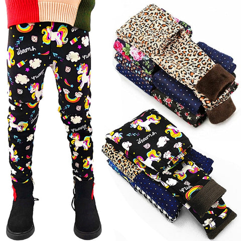 High quality Winter Fur Girls Leggings Children Pants Kids Thick Warm Elastic Waist Colorful Cotton Girl Pants 3-11 Years