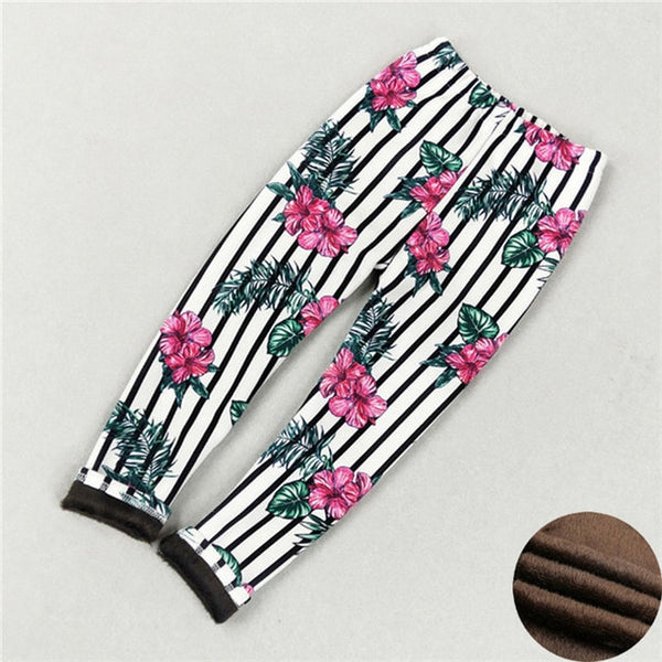 High quality Winter Fur Girls Leggings Children Pants Kids Thick Warm Elastic Waist Colorful Cotton Girl Pants 3-11 Years