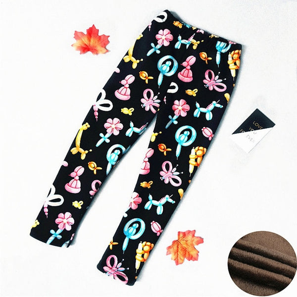 High quality Winter Fur Girls Leggings Children Pants Kids Thick Warm Elastic Waist Colorful Cotton Girl Pants 3-11 Years