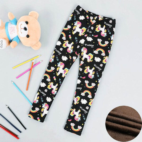 High quality Winter Fur Girls Leggings Children Pants Kids Thick Warm Elastic Waist Colorful Cotton Girl Pants 3-11 Years