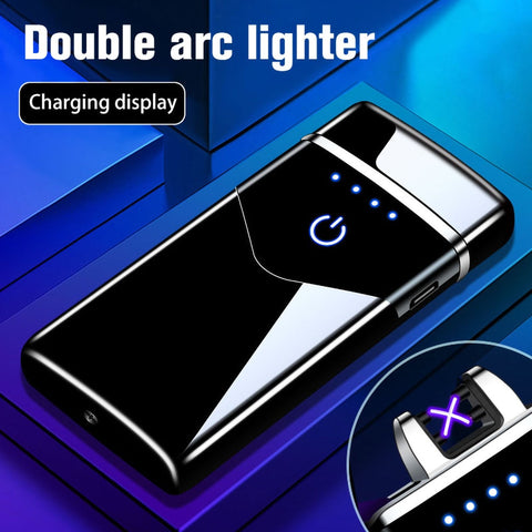 2020 Dual Arc USB Electric Lighter LED ScreenTouch Fire Plasma Arc  Cigarette Lighter Windproof Metal Novelty Lighter Mens Gift