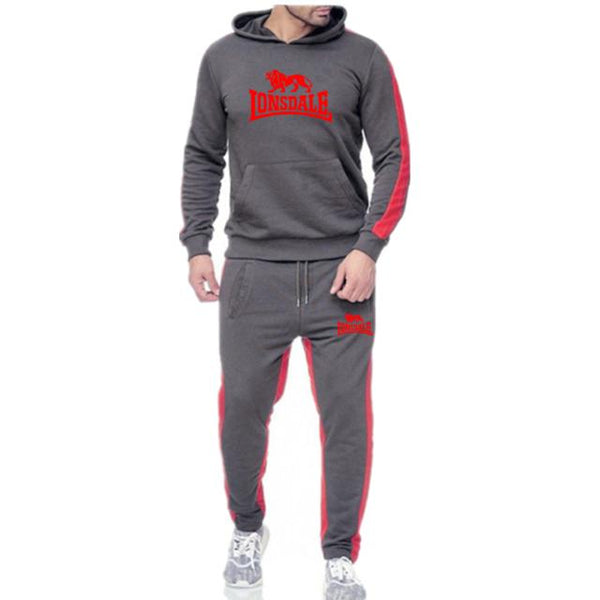 New Lonsdale printed men's Hoodie set brand sports suit men's hip-hop Sweatshirt + sweatpants autumn and winter wool Hoodie set