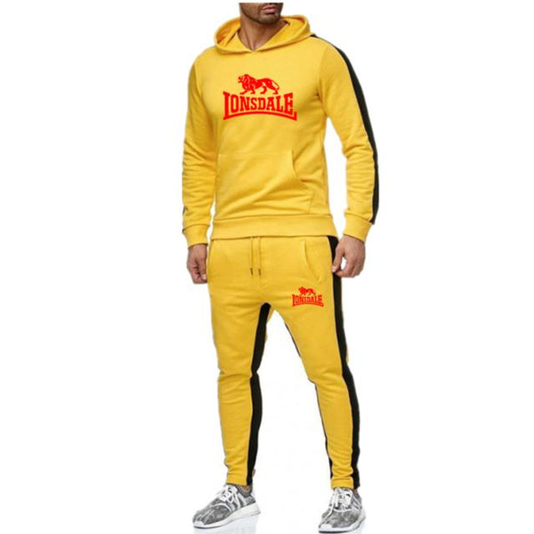 New Lonsdale printed men's Hoodie set brand sports suit men's hip-hop Sweatshirt + sweatpants autumn and winter wool Hoodie set