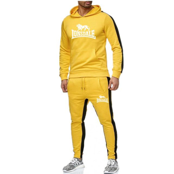 New Lonsdale printed men's Hoodie set brand sports suit men's hip-hop Sweatshirt + sweatpants autumn and winter wool Hoodie set