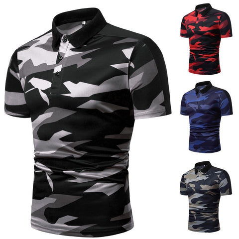 AKSR Men's Short Sleeve POLO Shirt Camouflage Print Shell Pattern Leopard Pattern Summer Casual Simple Lapel European Size Slim