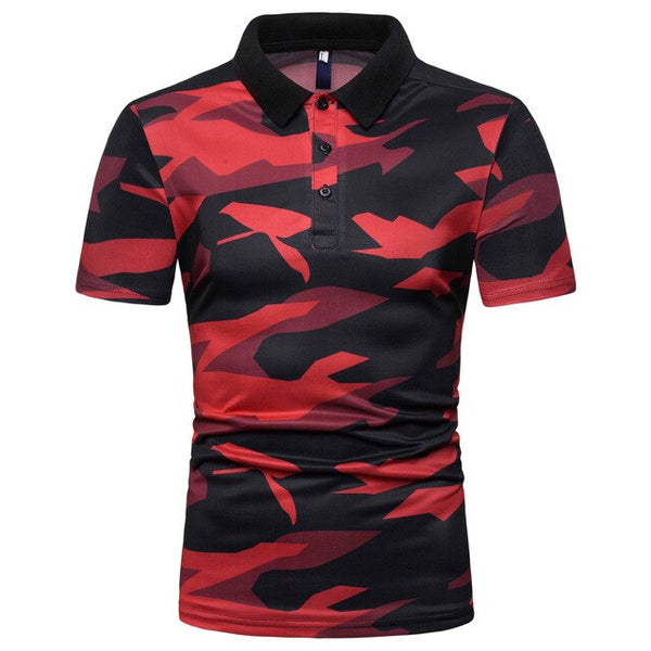 AKSR Men's Short Sleeve POLO Shirt Camouflage Print Shell Pattern Leopard Pattern Summer Casual Simple Lapel European Size Slim