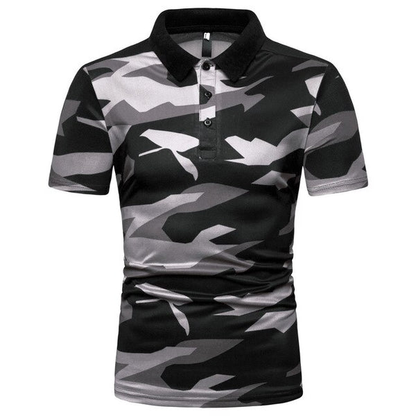 AKSR Men's Short Sleeve POLO Shirt Camouflage Print Shell Pattern Leopard Pattern Summer Casual Simple Lapel European Size Slim