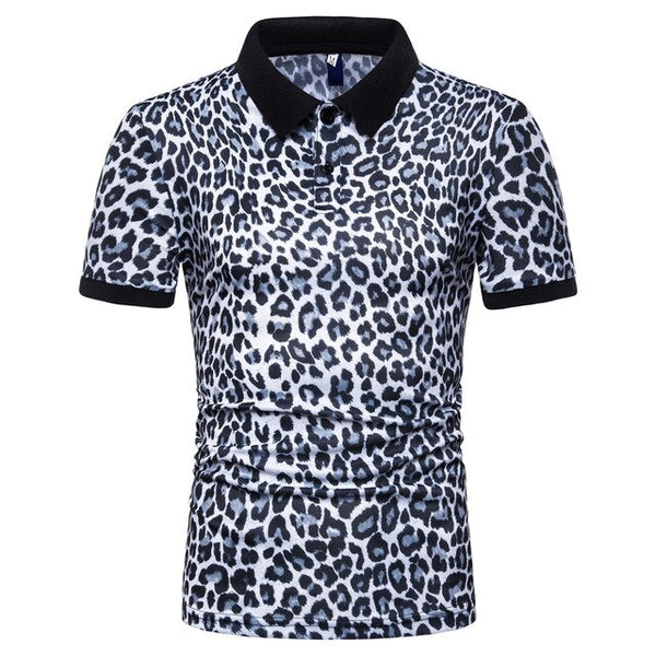 AKSR Men's Short Sleeve POLO Shirt Camouflage Print Shell Pattern Leopard Pattern Summer Casual Simple Lapel European Size Slim