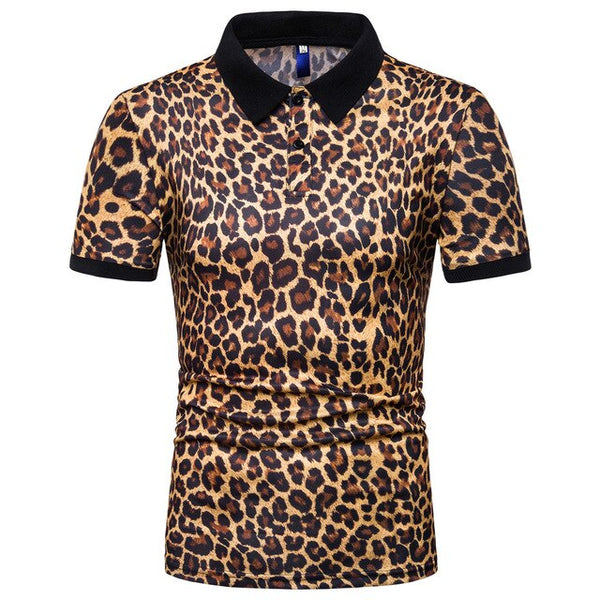 AKSR Men's Short Sleeve POLO Shirt Camouflage Print Shell Pattern Leopard Pattern Summer Casual Simple Lapel European Size Slim