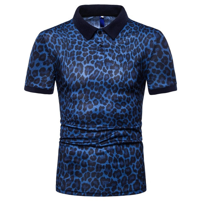 AKSR Men's Short Sleeve POLO Shirt Camouflage Print Shell Pattern Leopard Pattern Summer Casual Simple Lapel European Size Slim