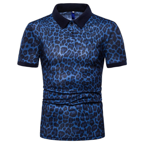 AKSR Men's Short Sleeve POLO Shirt Camouflage Print Shell Pattern Leopard Pattern Summer Casual Simple Lapel European Size Slim