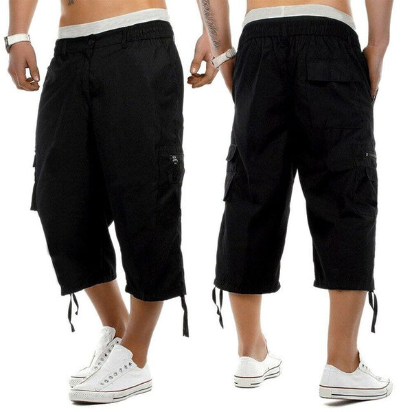 Mens 3/4 Long Length Casual Pants Elasticated Waist Cargo Combat Three Quarter Short Pants