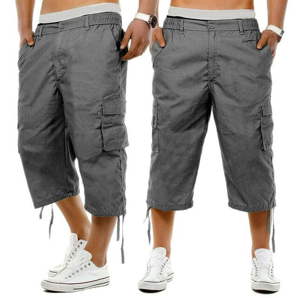 Mens 3/4 Long Length Casual Pants Elasticated Waist Cargo Combat Three Quarter Short Pants