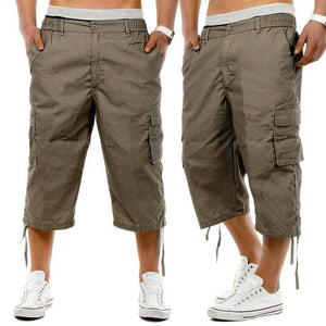 Mens 3/4 Long Length Casual Pants Elasticated Waist Cargo Combat Three Quarter Short Pants