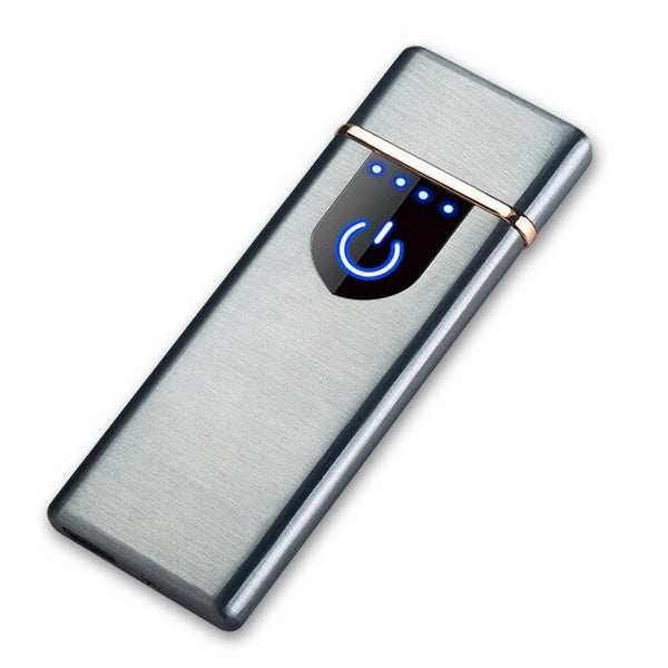 USB Rechargeable Touchscreen Flameless Windproof Lighter With Battery Indicator For Fire Cigarette Candle Grill Camping Men Gift