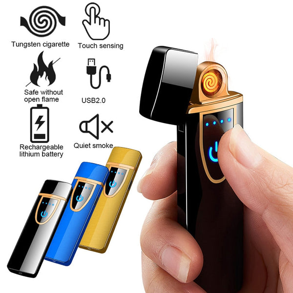 Electronic Lighter Usb Rechargeable Windproof Flameless Lighter Ultra Thin Cigarette Lighter Touch Induction Double Side Lighter